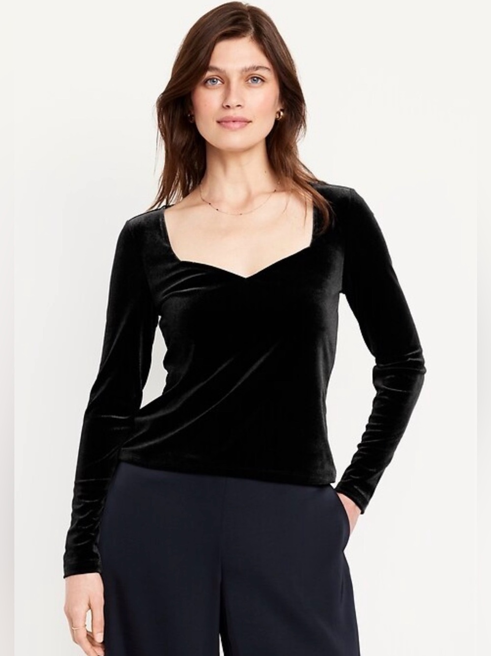 Old Navy Women’s S Black Solid Velvet V-Neck Long Sleeve Pullover Blouse